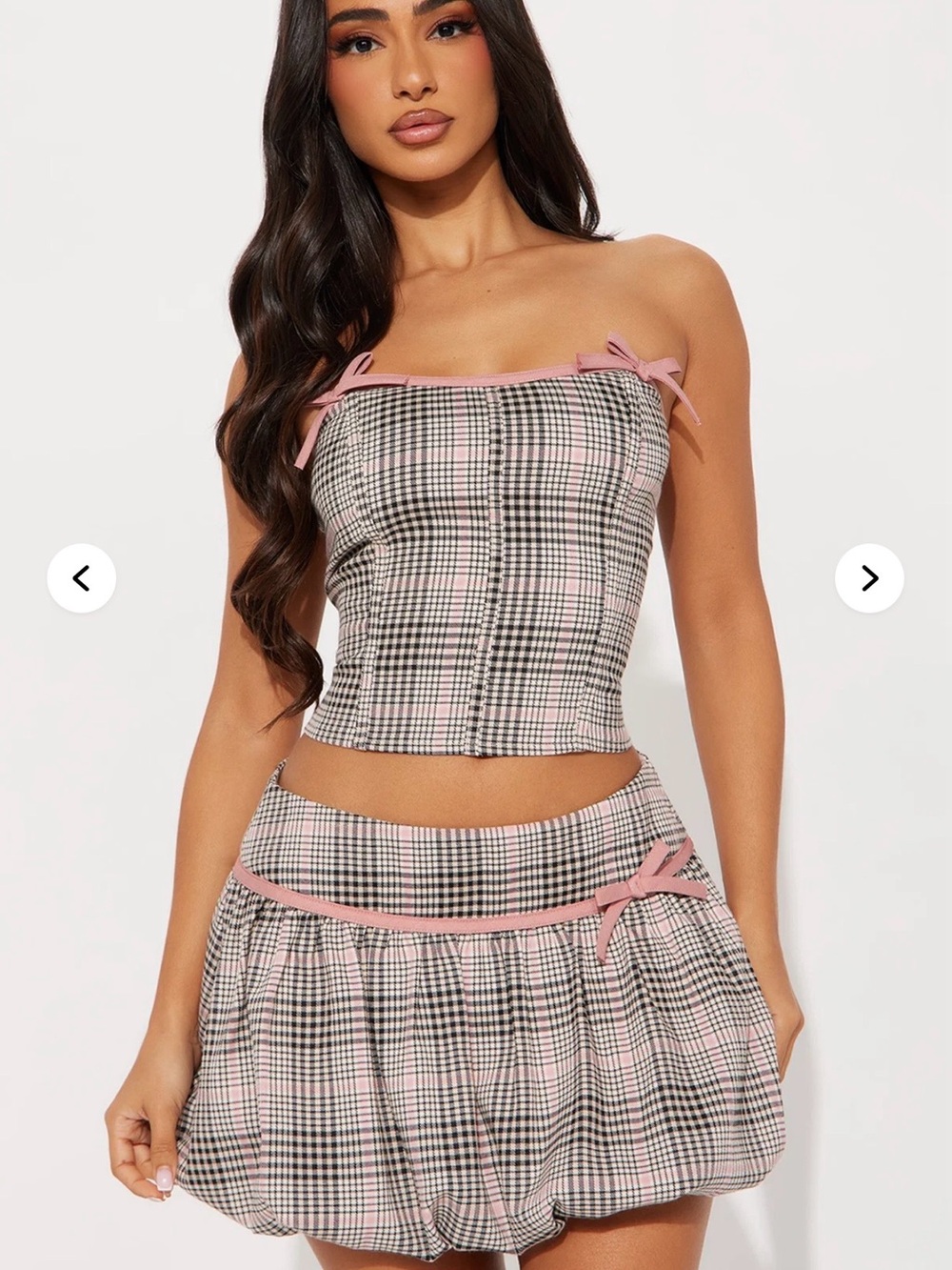 Fashion Nova Pink Plaid Bubble Mini Skirt Set